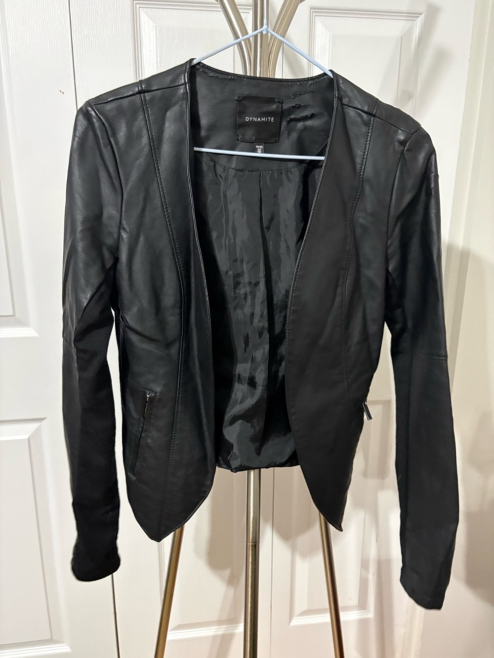 Dynamite Black Faux Leather Open-Front Blazer